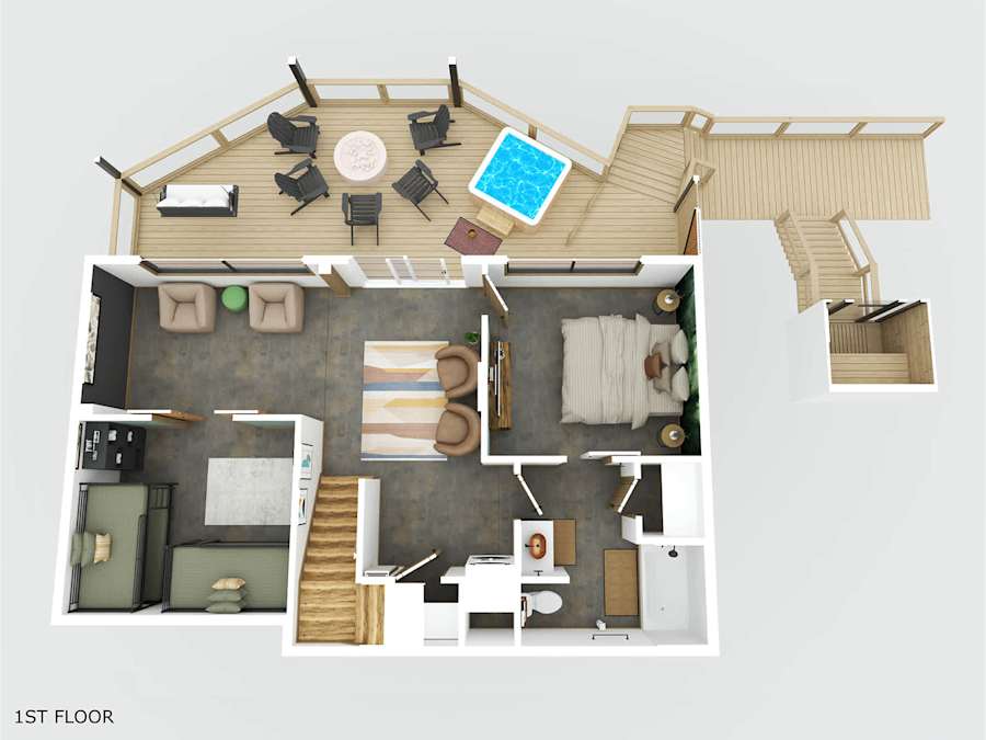 Floor plan providing an overview of the cabin’s interior.
