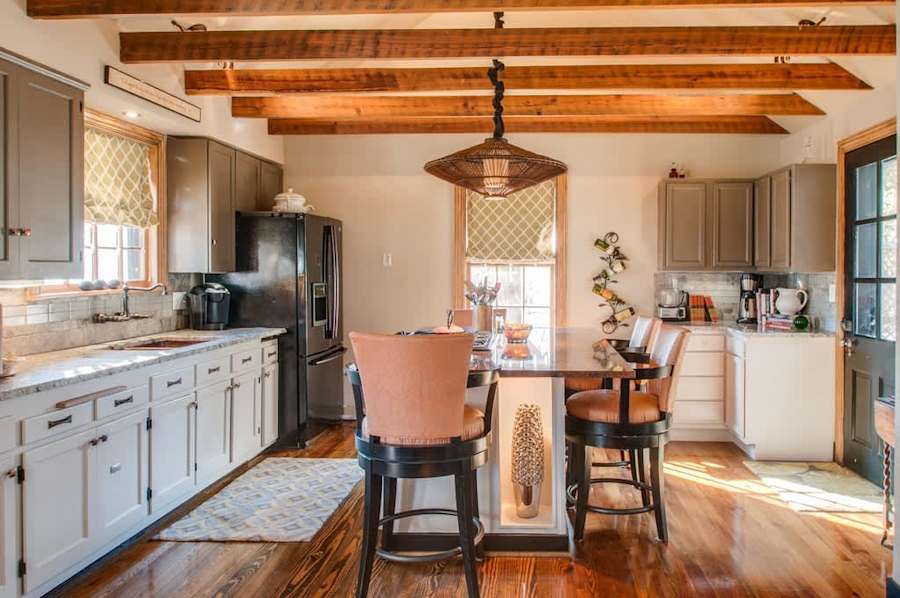 The kitchen, with ample counter space and everyday appliances.